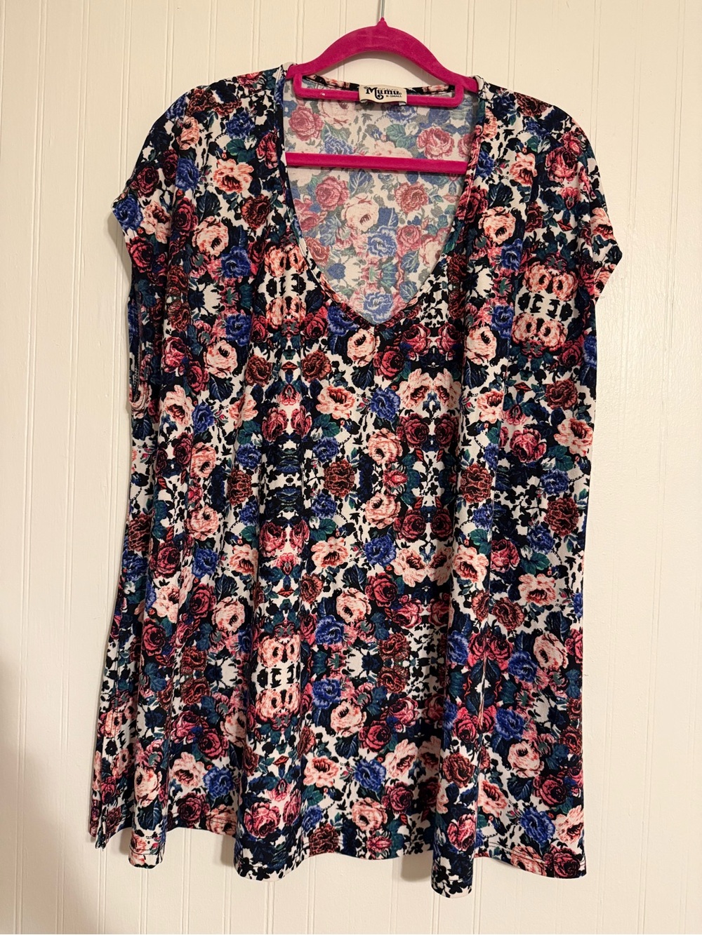 Show Me Your MuMu Floral V-Neck Tunic in Pink, Blue & Black